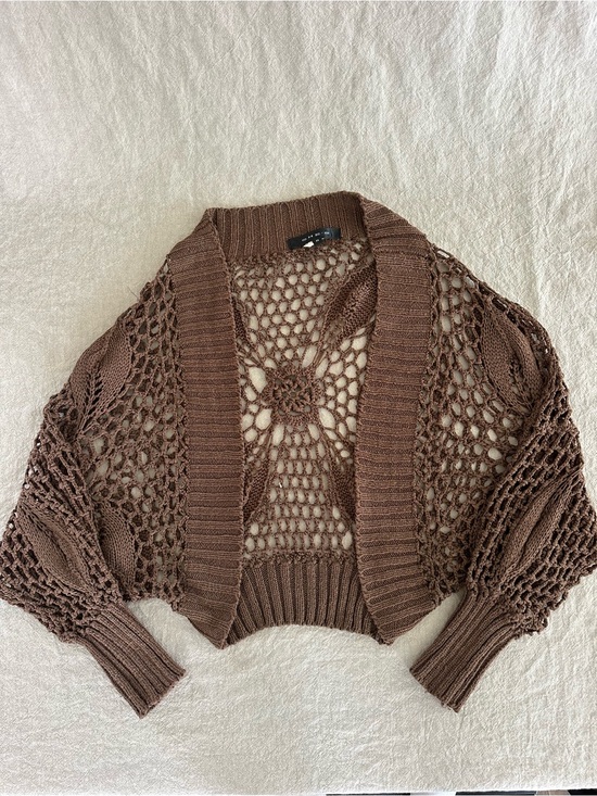 Sweaters - Brown Crochet Open-Knit Women's Cardigan Sweater